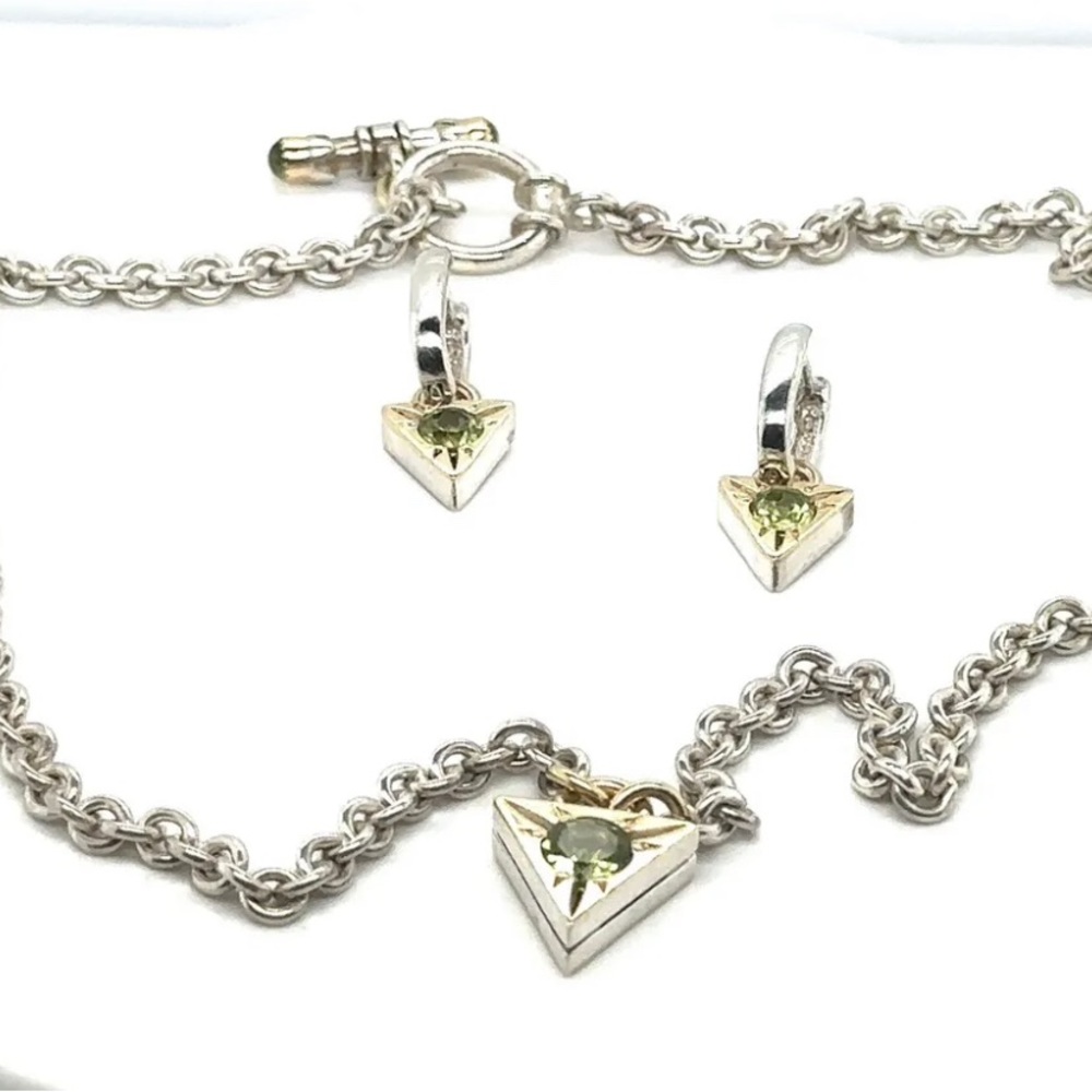 David & Ronnie Peridot 925 Silver & 14K Accented Necklace & Earrings Set - Picture 2 of 8